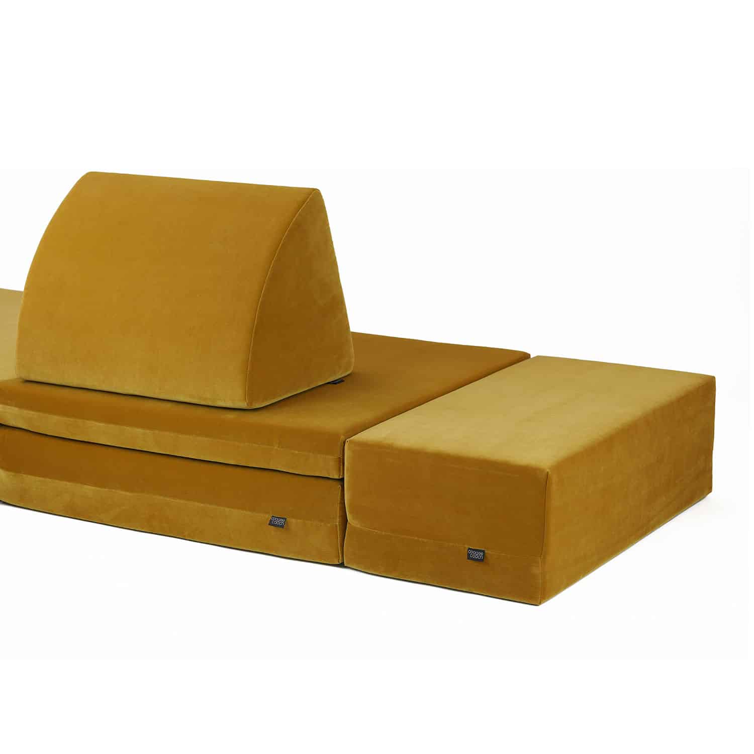 coogeecuboid | modular guest bed | series: tesoro-de-oro | color: amber-gold gold | view: extension coogeecouch guest bed + pillow | made in Germany