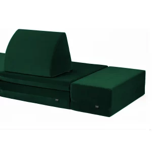 dreamteam | coogeecouch + coogeecuboid | modular guest bed | series: wildwildwoods | color: pine-green green | view: front coogeecouch + cushion + coogeecuboid attached | made in Germany